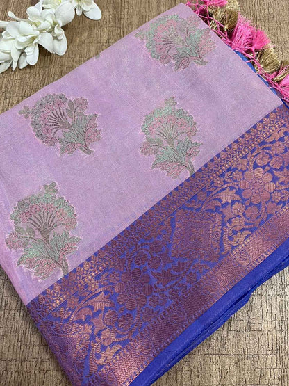 Elegant Pink Banarasi Cotton Silk Saree - Luxurion World