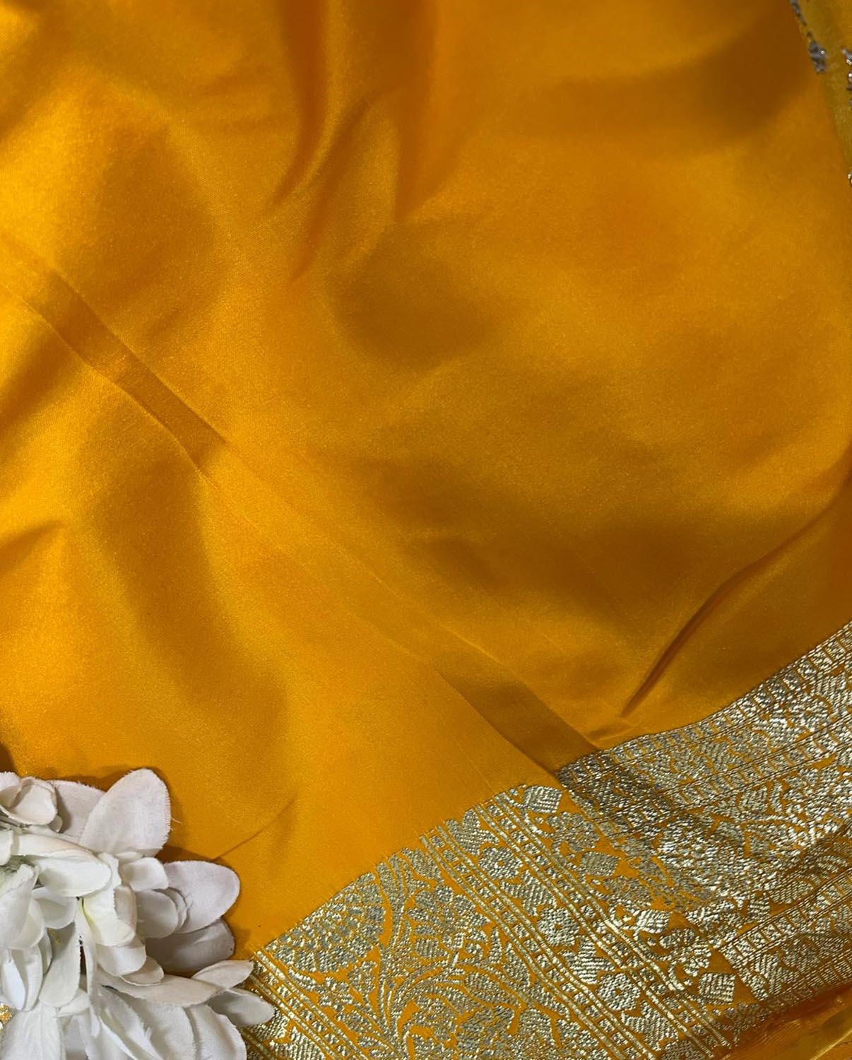 Vibrant Yellow Banarasi Satin Silk Saree - Elegant and Timeless - Luxurion World