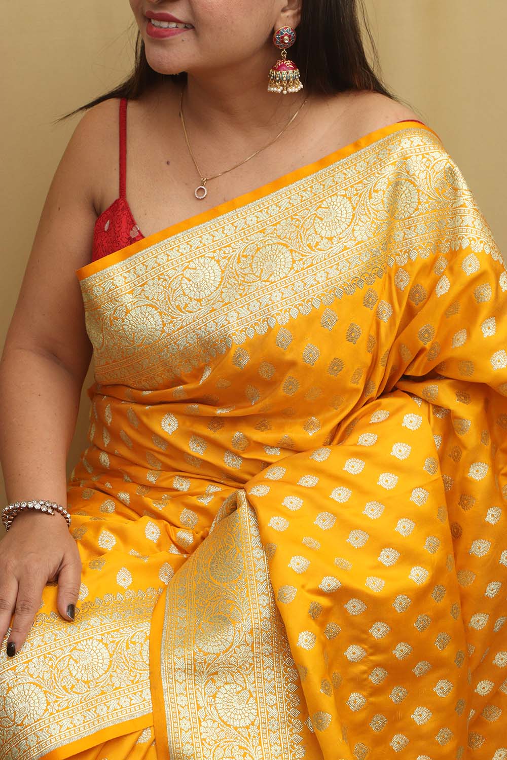 Vibrant Yellow Banarasi Satin Silk Saree - Elegant and Timeless - Luxurion World