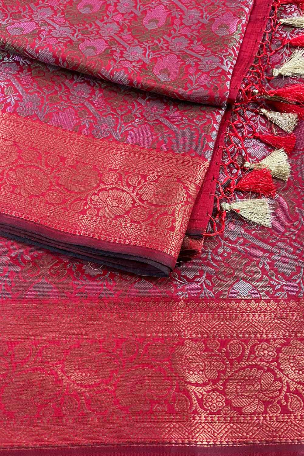 Stunning Red Banarasi Silk Saree - Elegant and Timeless - Luxurion World