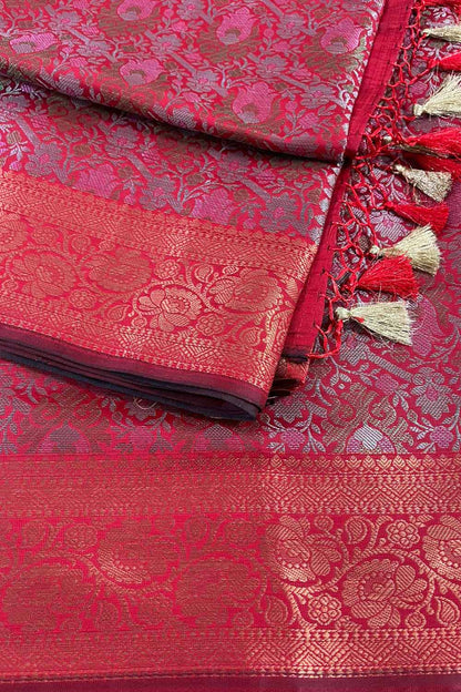 Stunning Red Banarasi Silk Saree - Elegant and Timeless - Luxurion World