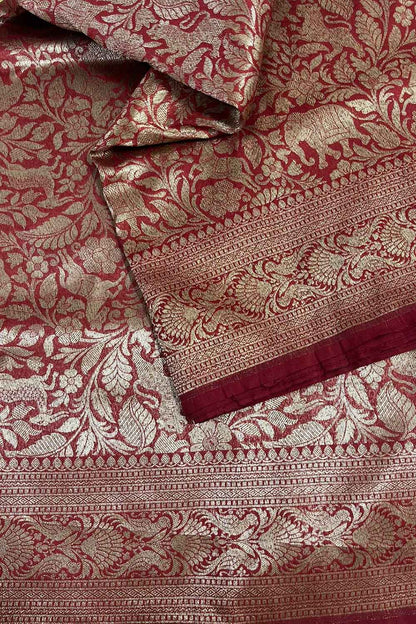 Stunning Red Banarasi Silk Shikargah Saree - Elegant and Timeless - Luxurion World