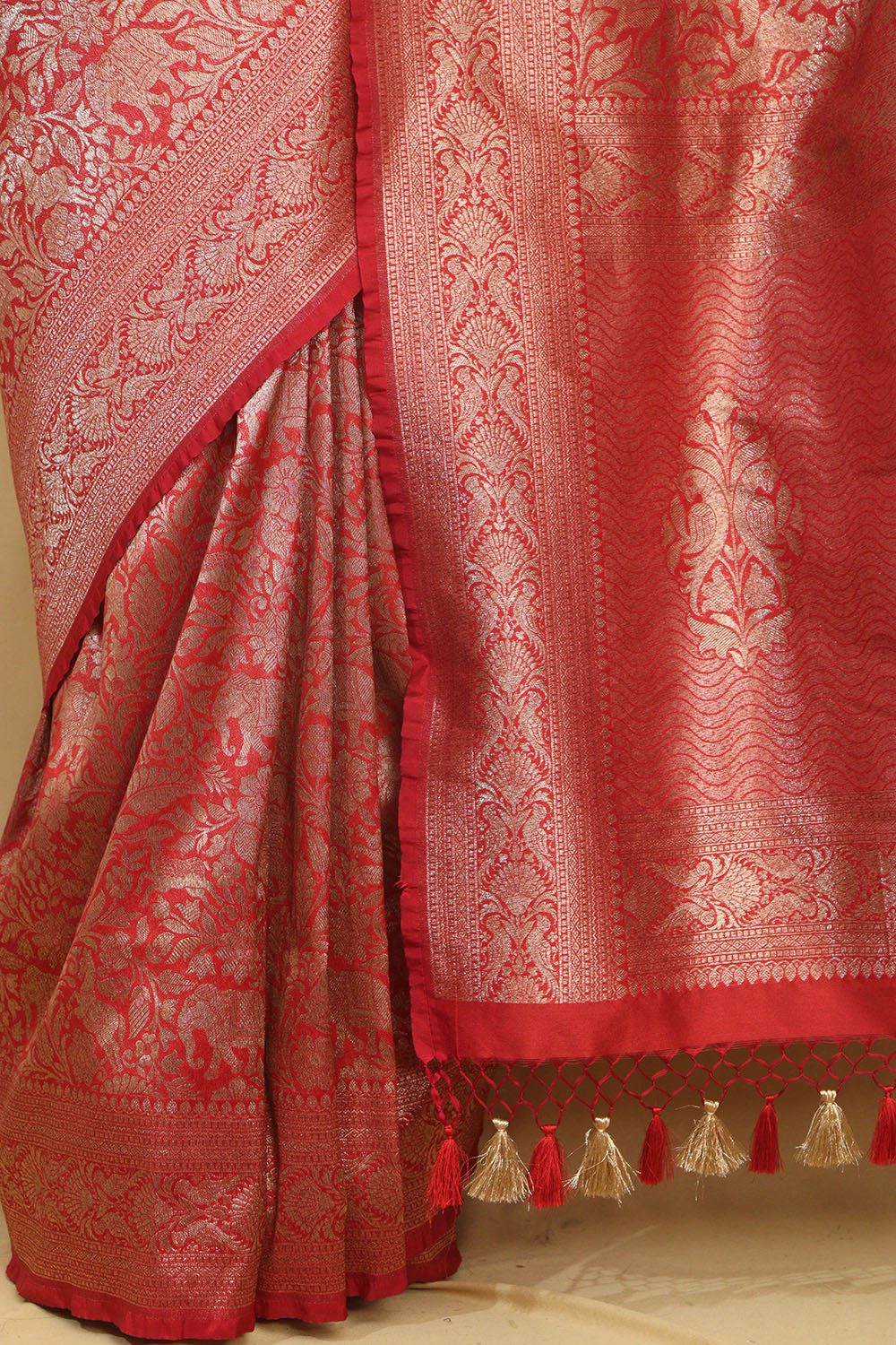 Stunning Red Banarasi Silk Shikargah Saree - Elegant and Timeless - Luxurion World