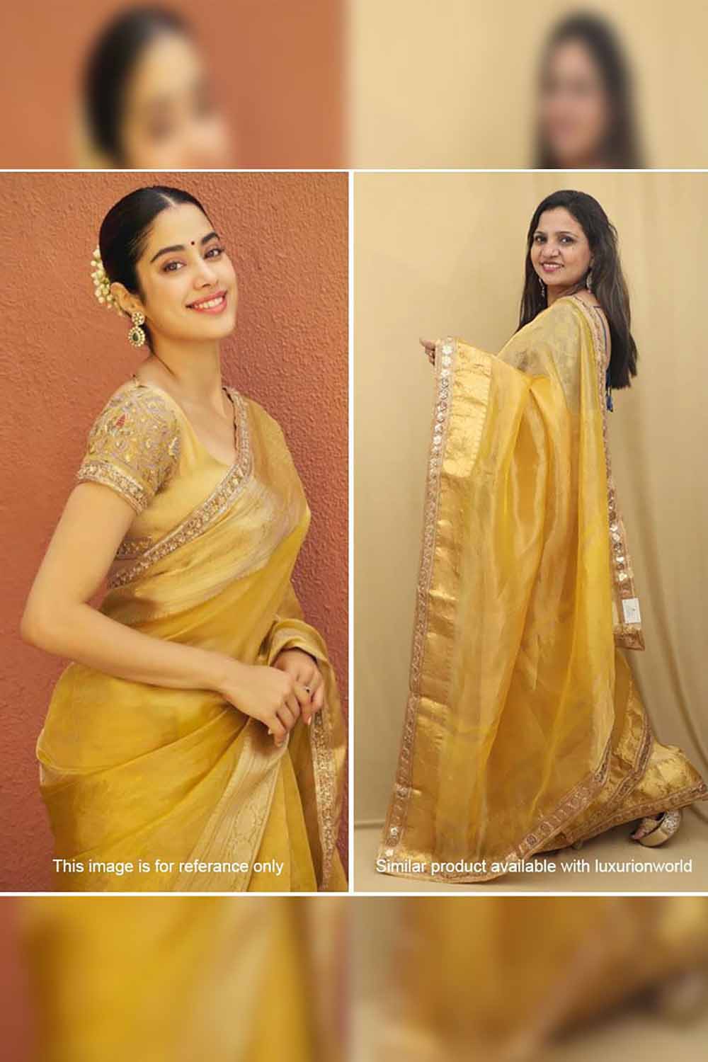 Golden Glow: Elegant Yellow Banarasi Tissue Saree - Luxurion World