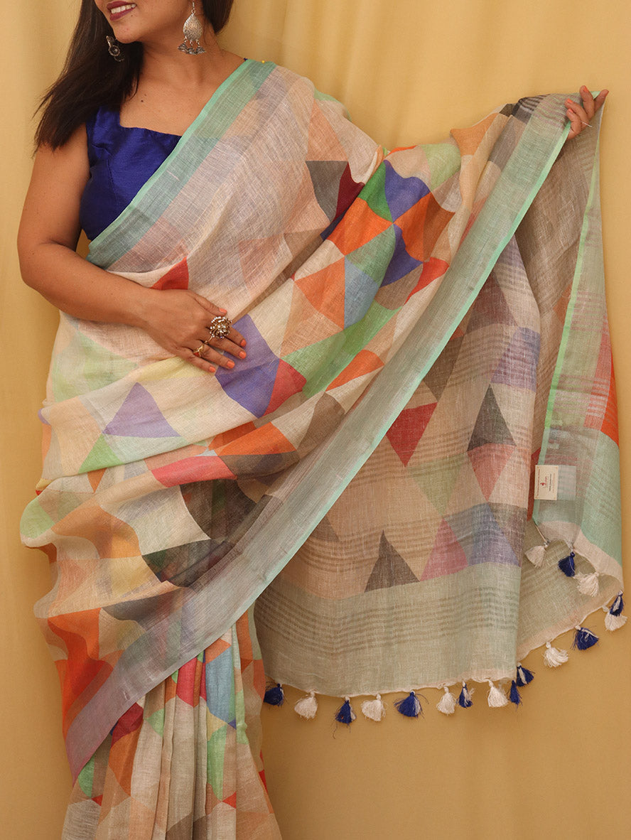 Buy Pale Grey Pure Plain Cotton Linen Saree-UNM73827 Online at  Unnatisilks.com|UNM73827