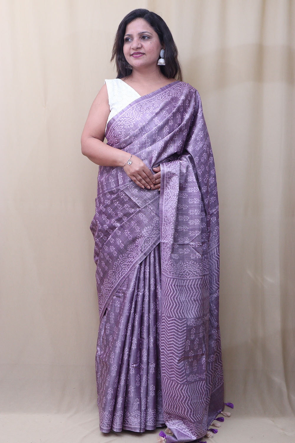 Elegant Purple Bhagalpur Silk Saree - Luxurion World