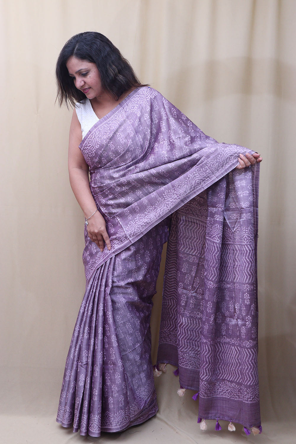 Elegant Purple Bhagalpur Silk Saree - Luxurion World