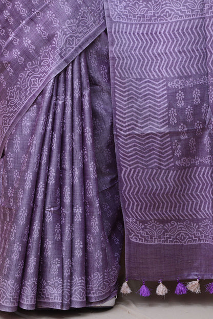 Elegant Purple Bhagalpur Silk Saree - Luxurion World