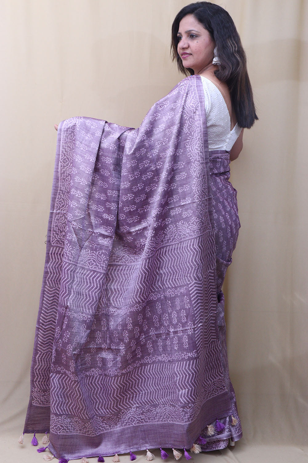 Elegant Purple Bhagalpur Silk Saree - Luxurion World