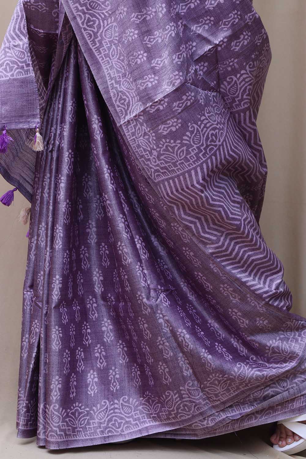 Elegant Purple Bhagalpur Silk Saree - Luxurion World