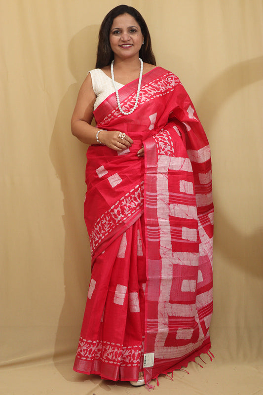 Elegant Pink Bhagalpur Linen Saree