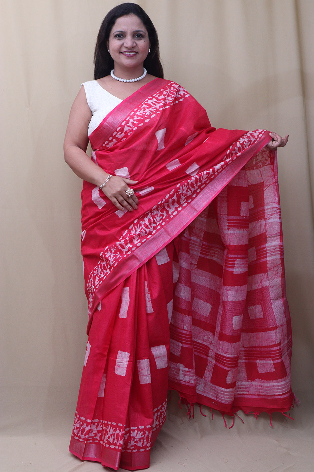 Elegant Pink Bhagalpur Linen Saree - Luxurion World