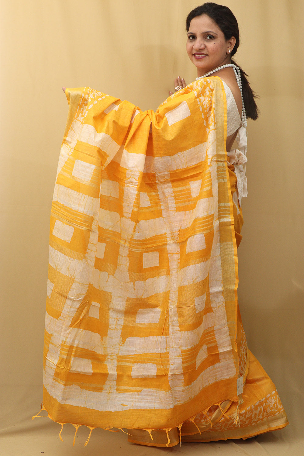 Sunshine Yellow Bhagalpur Linen Saree - Luxurion World