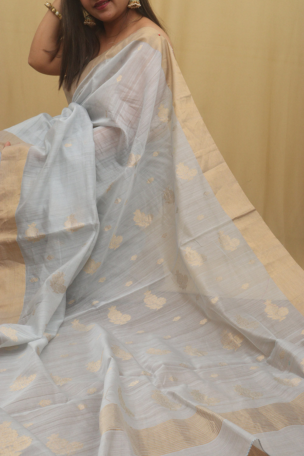 Handloom Cotton Silk Saree in White : SBEA1058