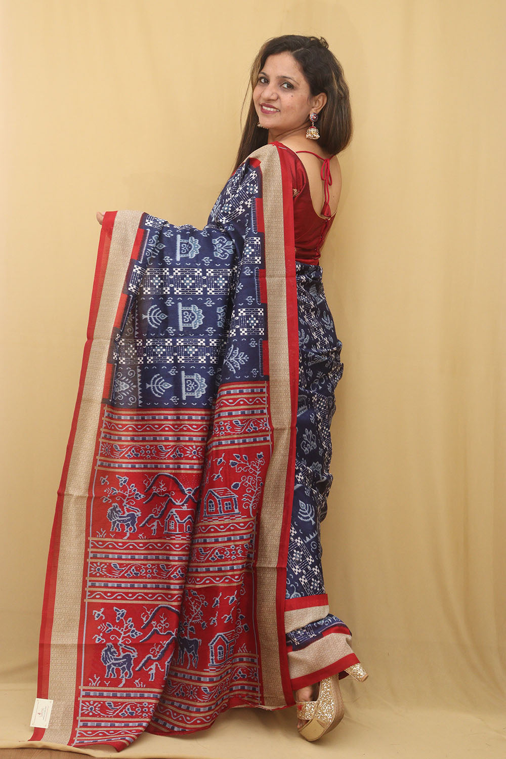 Blue Maroon Tussar Silk Sambalpuri Saree - Crafts Collection