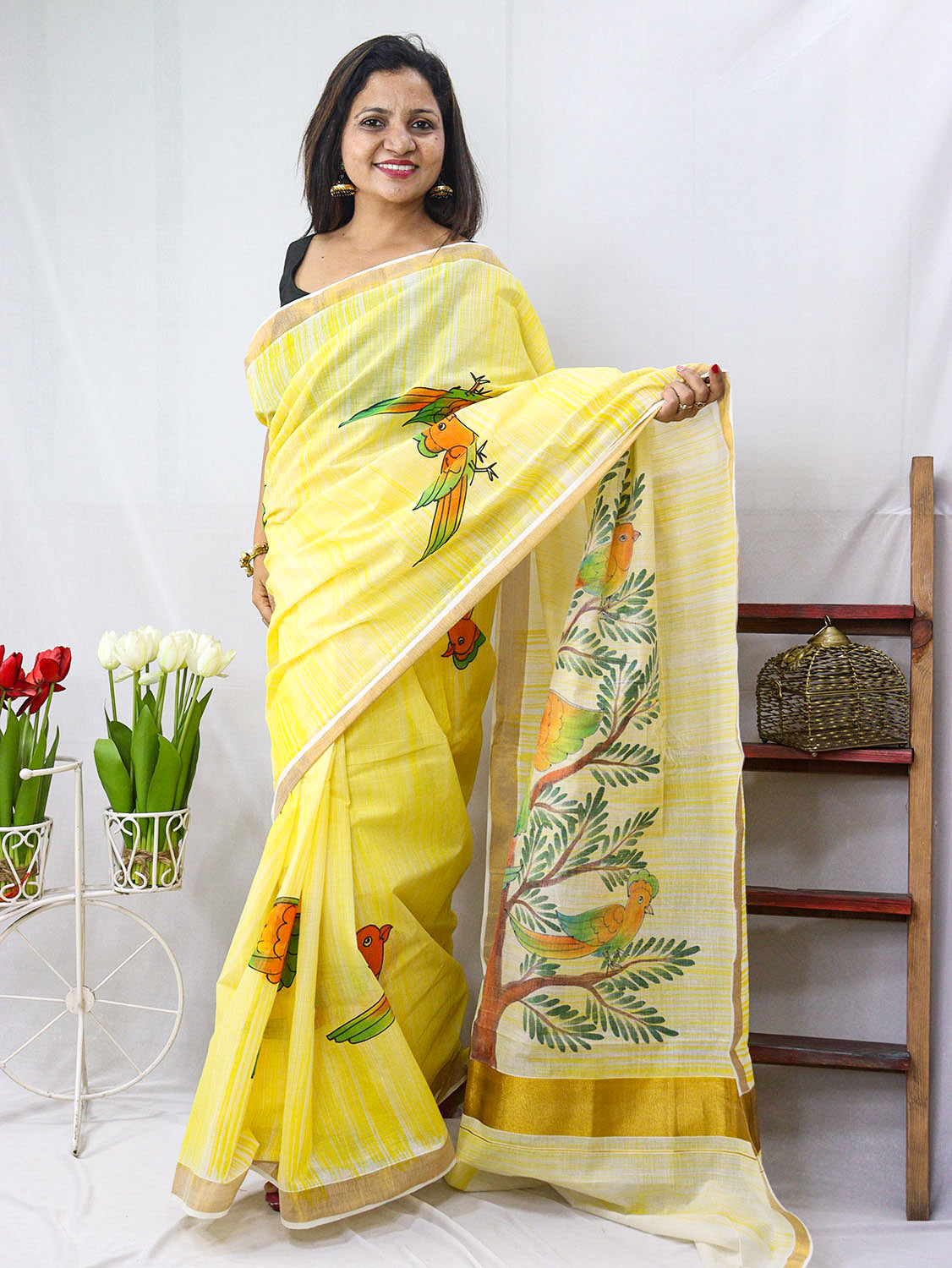 Banarasee Handloom Pure Linen By Tissue Saree With Pearl Embroidery-Be