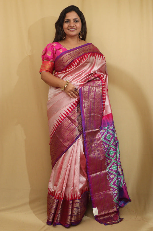 Pink Handloom Ikat Pure Silk Saree - Luxurion World