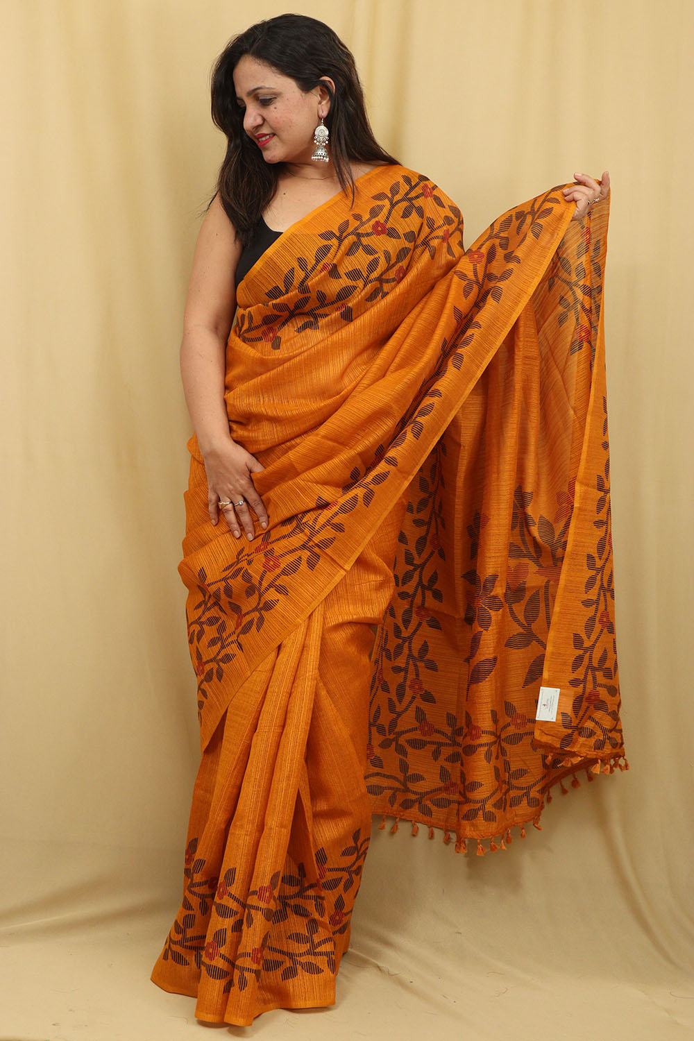 Printed Tussar Ajrakh Saree Online