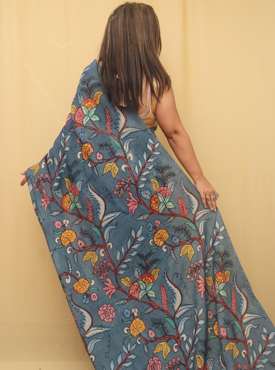 Stunning Blue Pen Kalamkari Silk Saree - Shop Now!