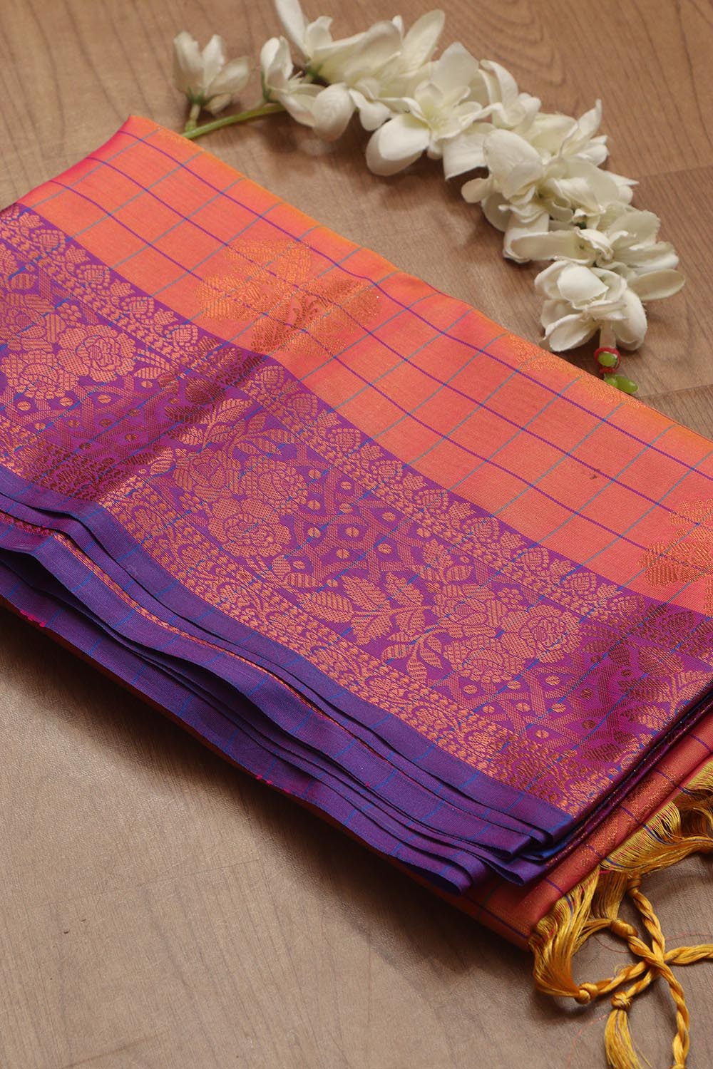 Pink Shot Kanjeevaram Silk Checks Saree - Elegant and Timeless - Luxurion World