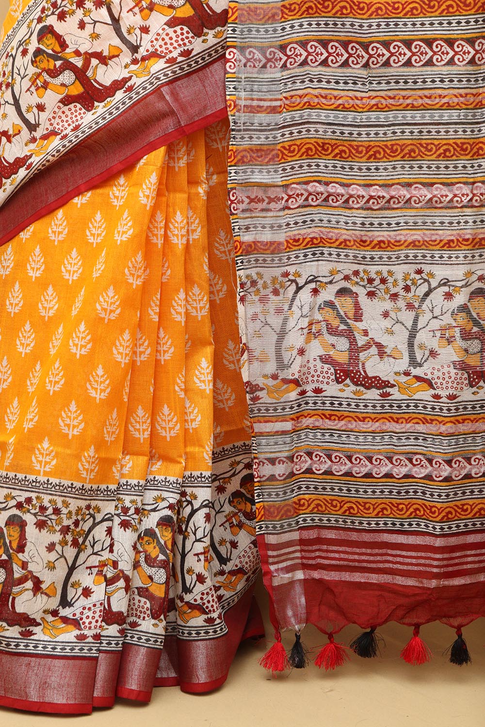 Pure Tusser Cotton Silk Kashida Embroidery work With blouse Saree – Priyaz  Gallery