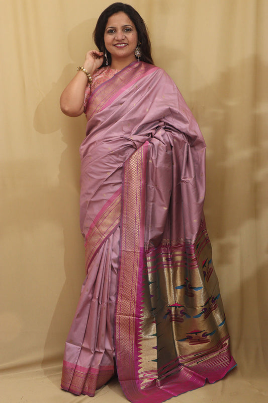 Stunning Pink Paithani Silk Peacock Design Saree - Luxurion World