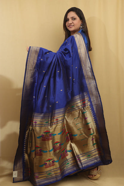 Elegant Blue Paithani Silk Peacock Design Saree - Luxurion World