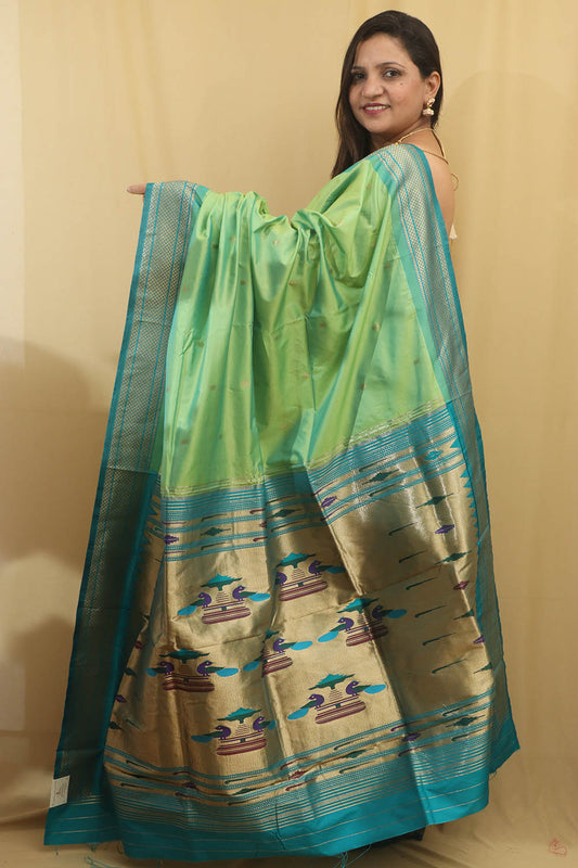 Stunning Green Paithani Silk Peacock Design Saree - Luxurion World