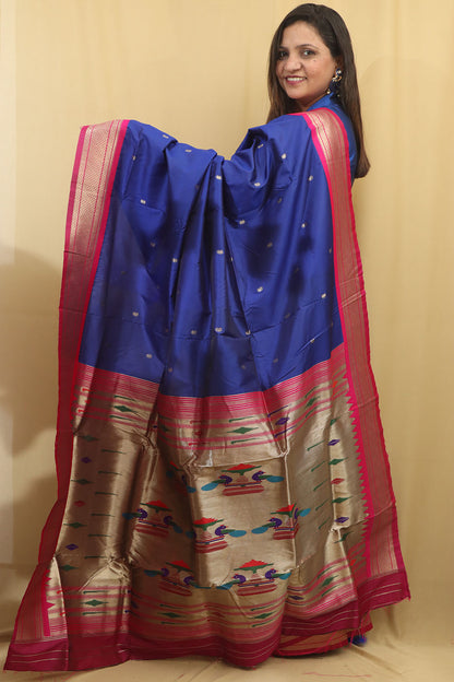 Elegant Blue Paithani Silk Peacock Design Saree - Luxurion World