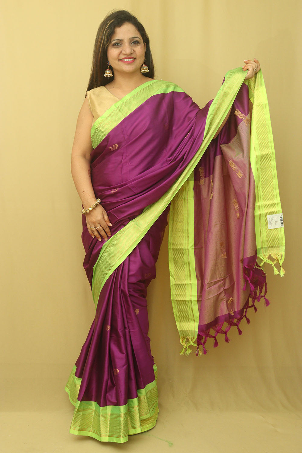 Buy Mimosa Art Crape silk Wedding saree Kanjivarm Pattu style With Contrast  Blouse Color: Purple Online at Best Prices in India - JioMart.