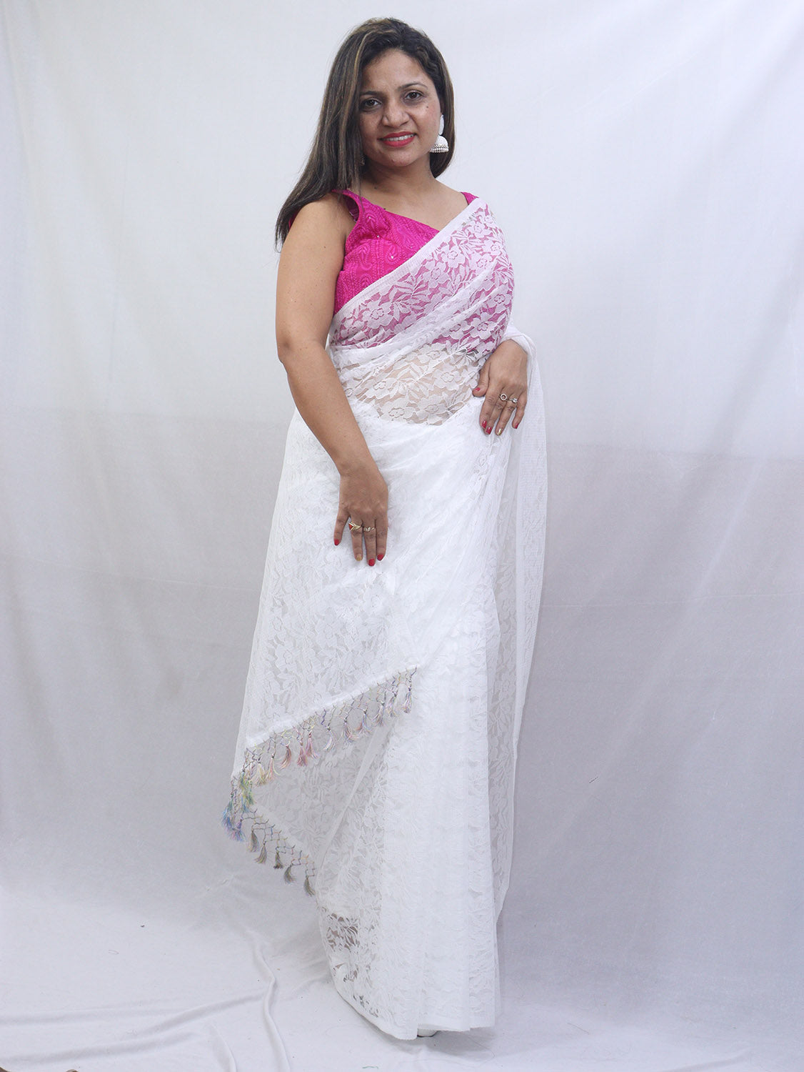 Trendy Faux Georgette Off White Classic Designer Saree