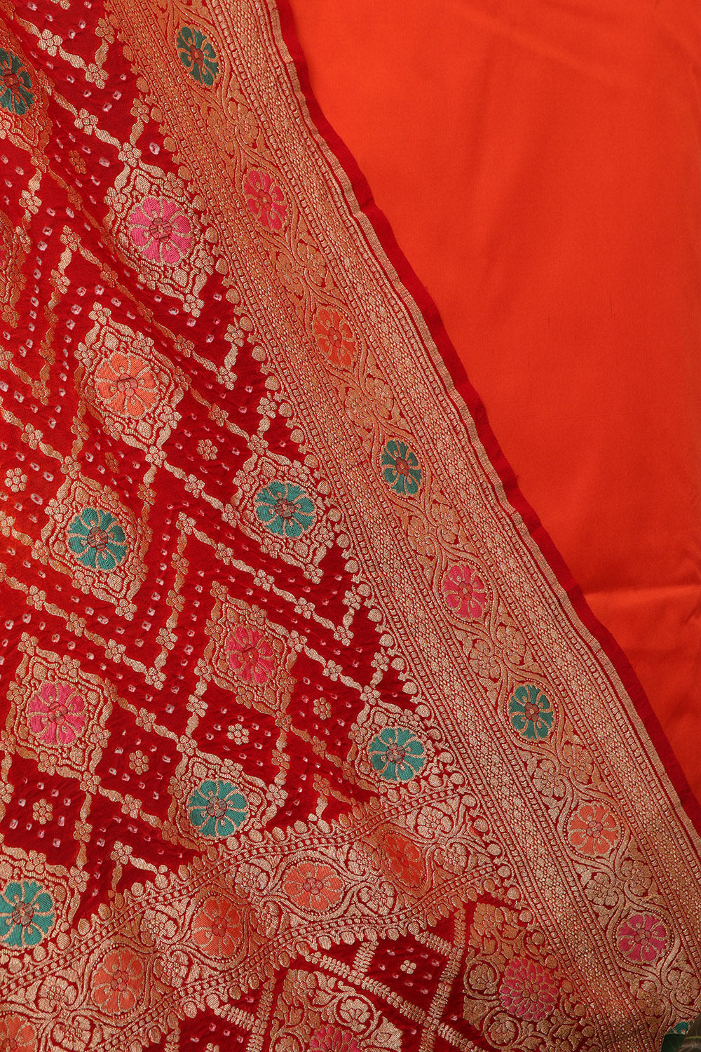 Orange Plain Silk Suit With Banarasi Bandhani Pure Georgette Dupatta - Luxurion World