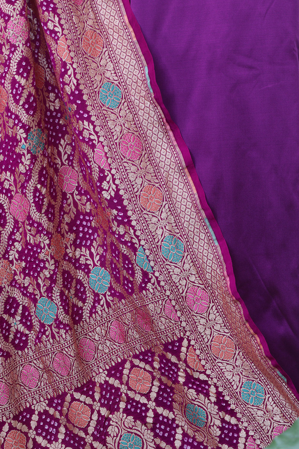 Purple Plain Silk Suit With Banarasi Bandhani Pure Georgette Dupatta - Luxurion World