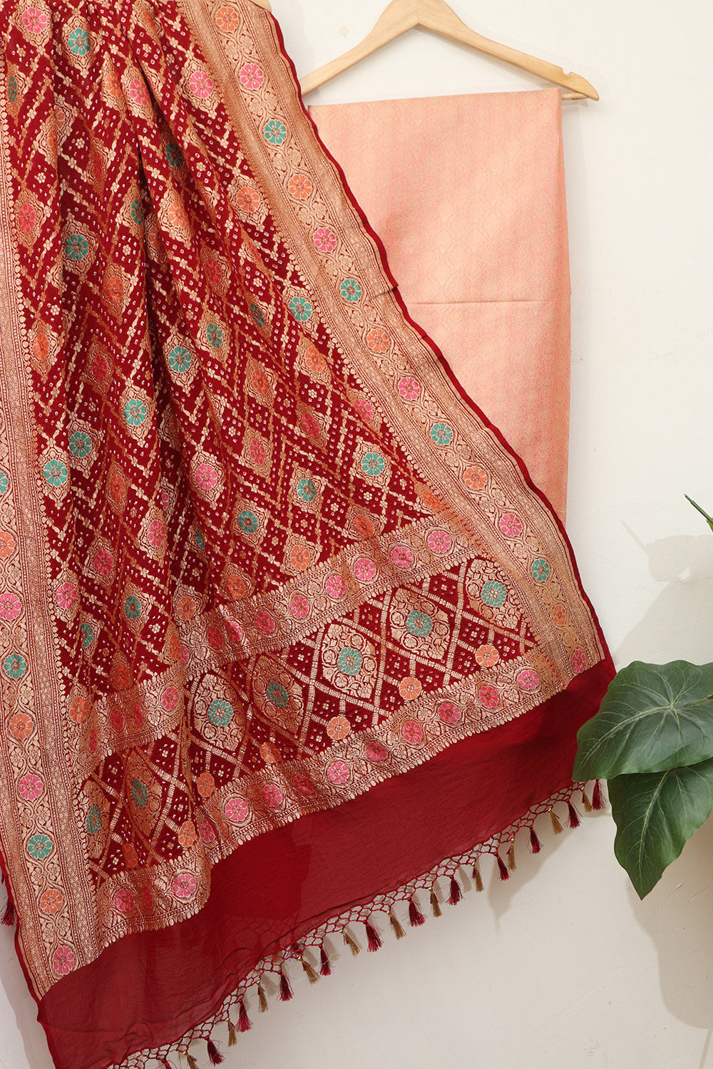 Pink Banarasi Brocade Silk Suit With Banarasi Bandhani Pure Georgette Dupatta - Luxurion World