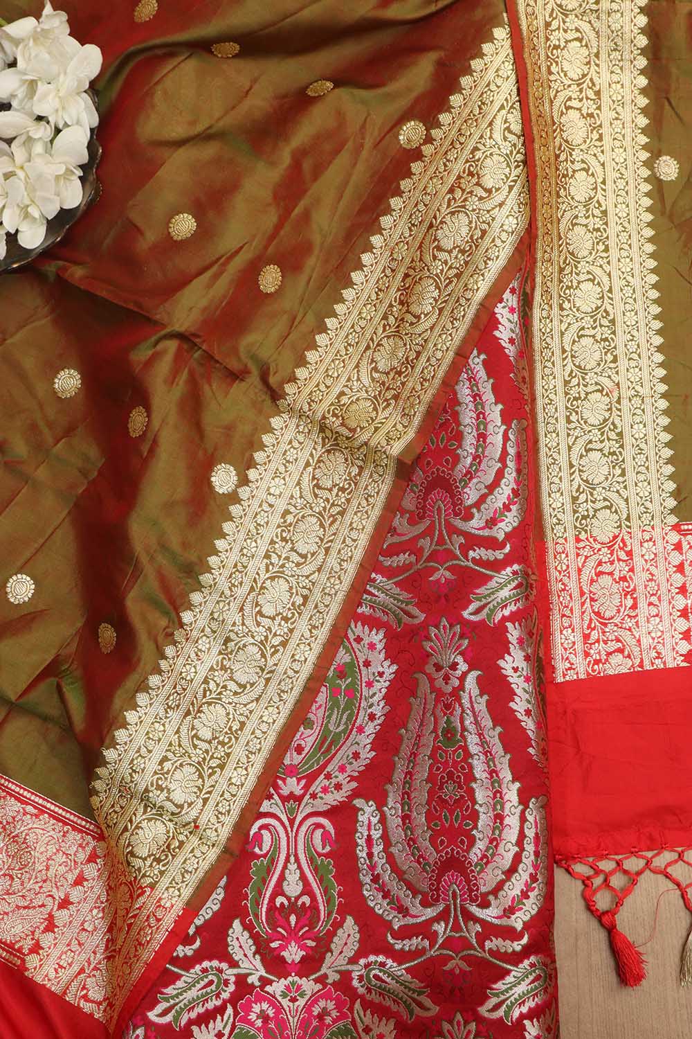 Exquisite Red Banarasi Kimkhwab Silk Meenakari Suit With Banarasi Pure Katan Silk Dupatta