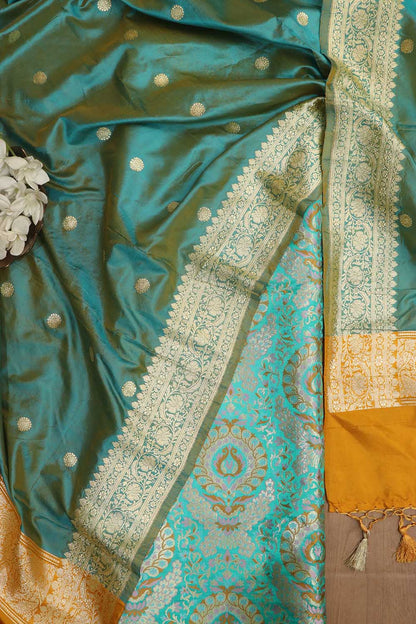 Exquisite Blue Banarasi Kimkhwab Silk Meenakari Suit With Banarasi Pure Katan Silk Dupatta