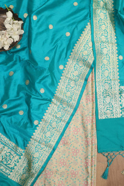 Exquisite Pastel Banarasi Tanchui Silk Suit With Banarasi Pure Katan Silk Dupatta