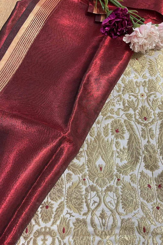 Stunning White Banarasi Kimkhwab Silk Meenakari Suit With Banarasi Plain Tissue Dupatta - Luxurion World