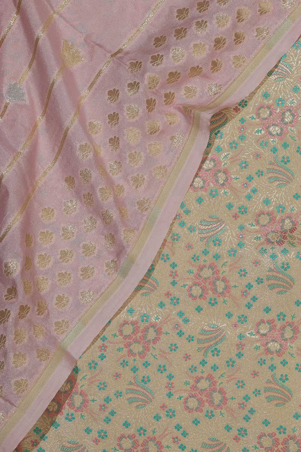 Pastel Banarasi Tanchui Silk Suit With Pink Banarasi Silk Sona Roopa Dupatta - Luxurion World