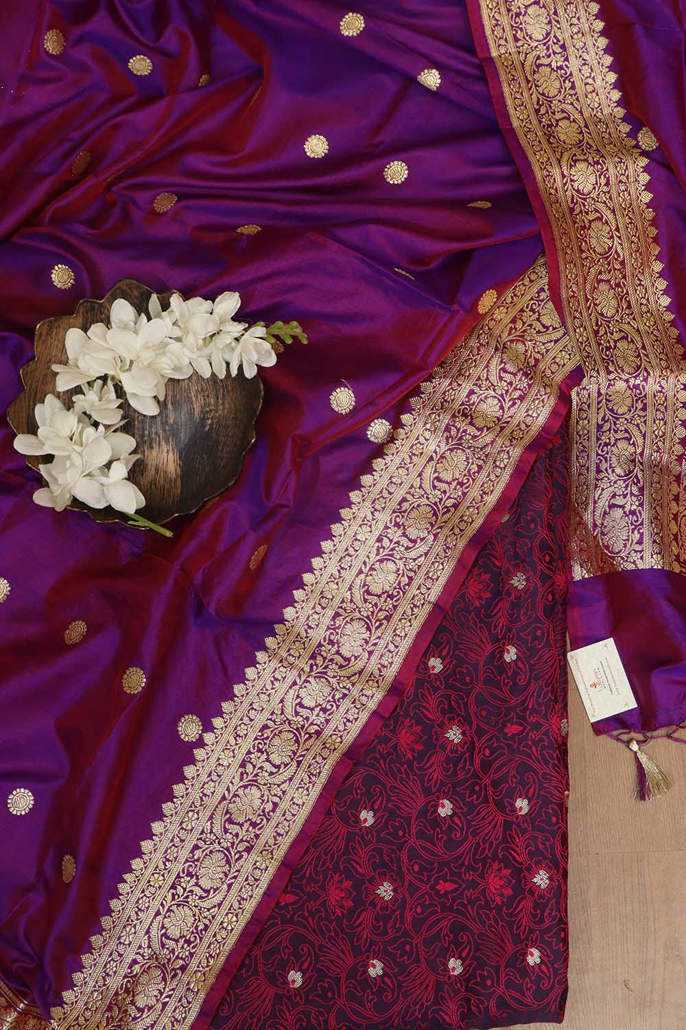 Elegant Purple Banarasi Tanchui Silk Suit With Banarasi Pure Katan Silk Dupatta - Luxurion World