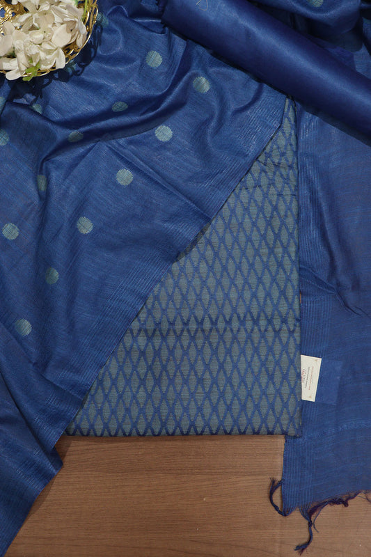 Stylish Blue Bhagalpur Cotton Silk Suit Set - Unstitched 3-Piece - Luxurion World