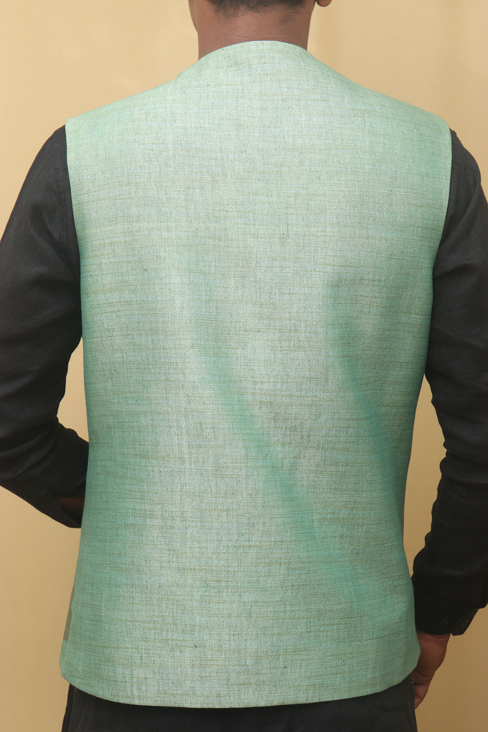 Sea green and brown boota printed nehru jacket by Desi Doree | The Secret  Label