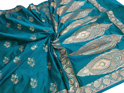 Regal Blue Banarasi Silk Saree - Classic Elegance - Luxurion World