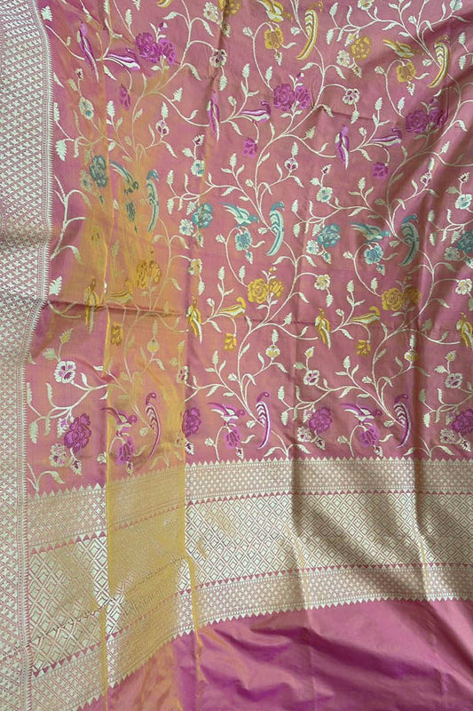 Exquisite Pink Banarasi Silk Handloom Dupatta - Luxurion World