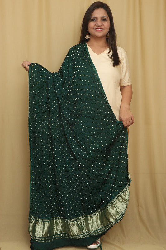 Green Bandhani Gajji Silk Dupatta - Elegant Ethnic Wear - Luxurion World