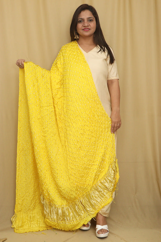 Sunshine Yellow Bandhani Gajji Silk Dupatta - Luxurion World