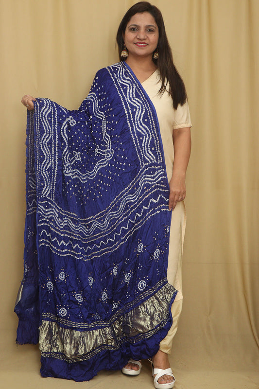 Blue Bandhani Gajji Silk Dupatta - Elegant Ethnic Wear - Luxurion World