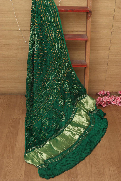 Green Bandhani Gajji Silk Dupatta - Elegant and Stylish - Luxurion World