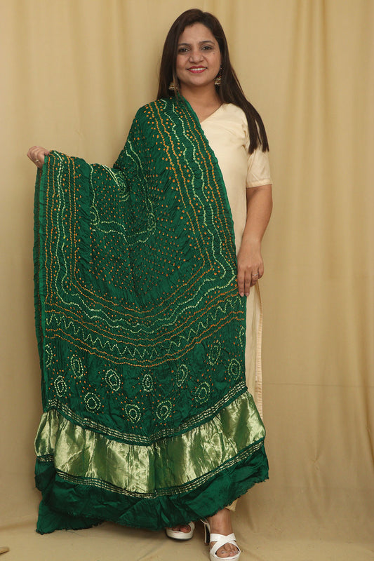 Green Bandhani Gajji Silk Dupatta - Elegant and Stylish - Luxurion World