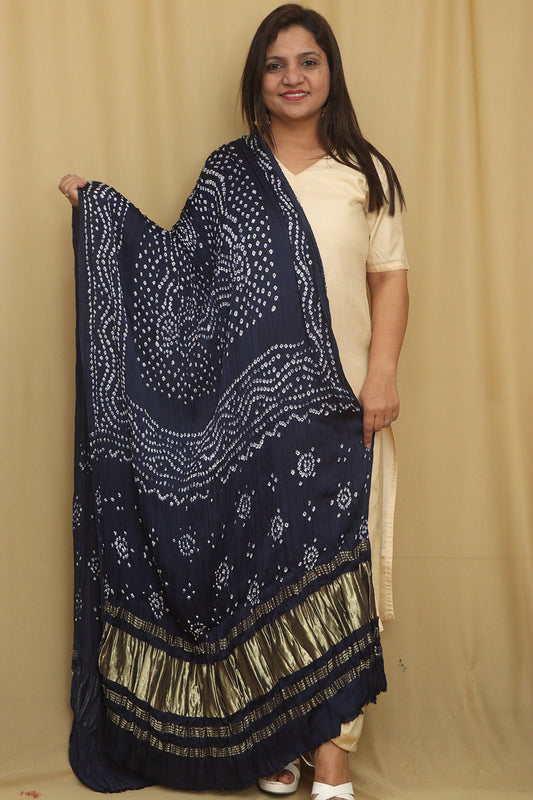 Blue Bandhani Gajji Silk Dupatta - Elegant and Stylish - Luxurion World